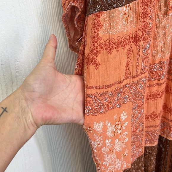 Renee C - Color-block Boho Tiered Three Quarter Sleeve Maxi Dress Small - Picture 7 of 13